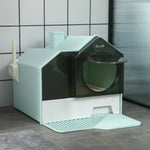 Maison de toilette bac à litière pour chat design maisonnette avec pelle, filtre et tapis dim. 47L x 45l x 42H cm bleu