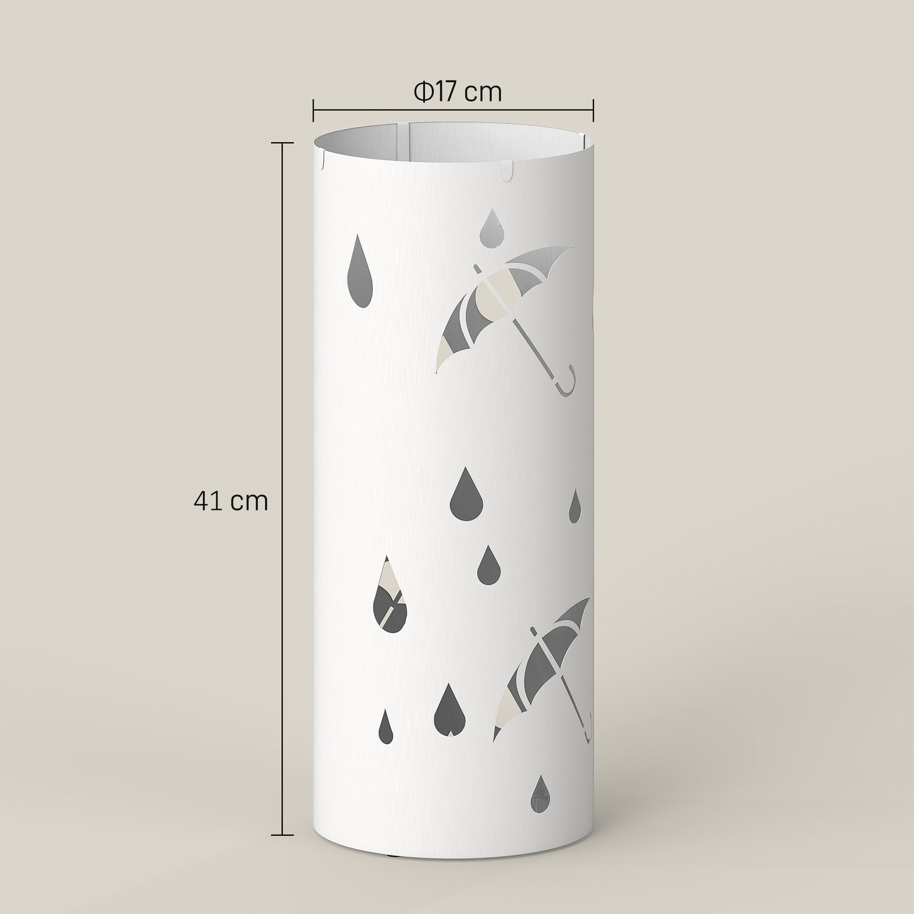 Porte parapluie cylindrique support pour parapluies bac d'égouttement amovible et 4 crochets, Ø 17 x 41 cm, blanc