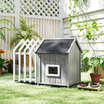 Niche pour chien extérieur en bois maison chien extérieur avec terrasse, porte à lamelles, 106 x 62,5 x 80,5 cm, gris