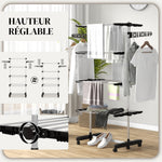 Folding laundry drying rack with side wings for indoor and outdoor use, 142 x 55 x 172 cm, 4 tiers, black