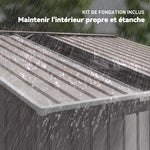 Abri de jardin 5,4 m² 2,77 x 1,95 x 1,92 m kit de fondation porte coulissante ventilations tôle acier, gris clair