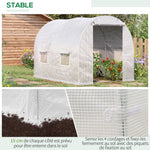 Serra da giardino a tunnel 6 m² 3L x 2P x 1,9A m Acciaio galvanizzato rinforzato diametro 2,4 cm + PE alta densità finestre Porta Bianco