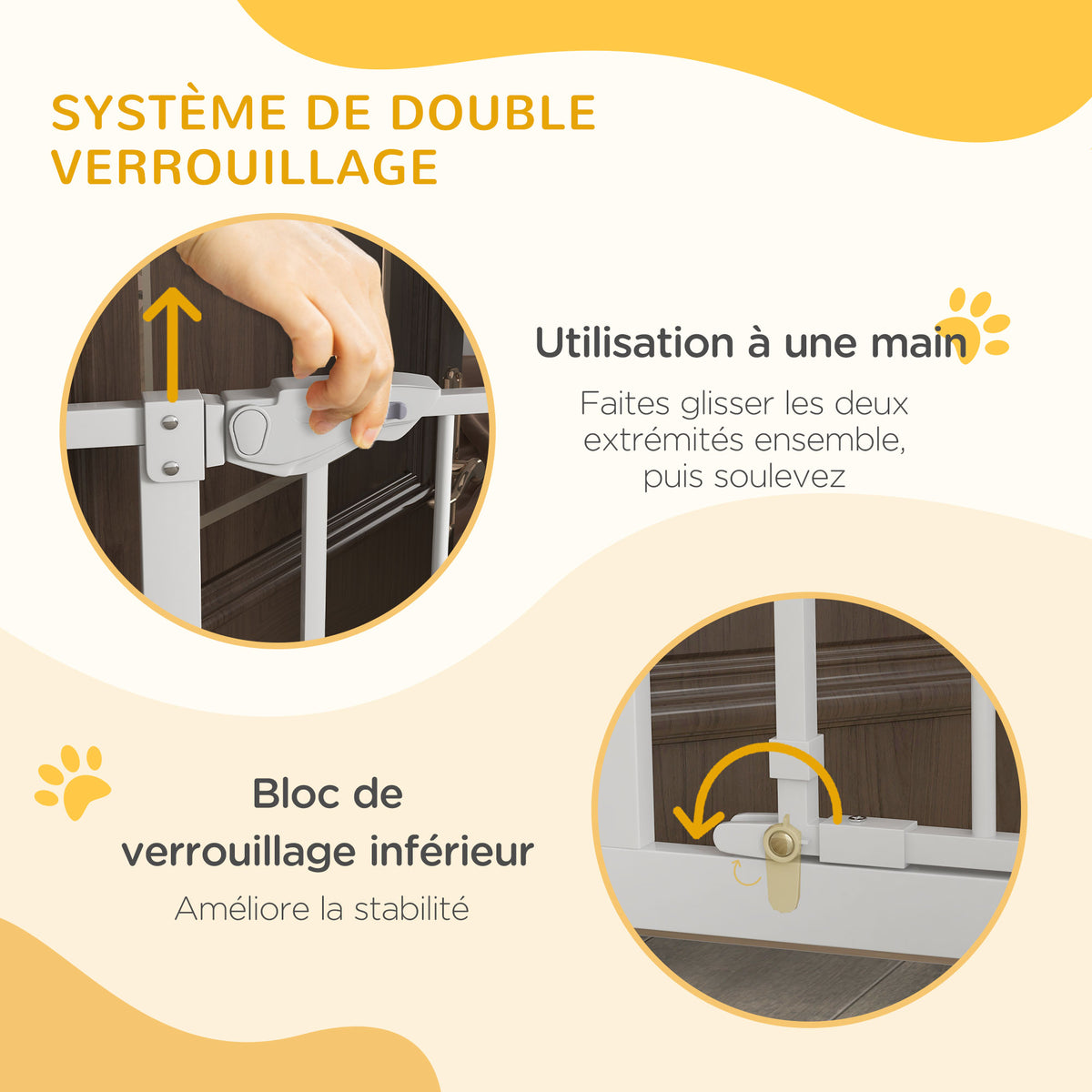 Cancelletto di sicurezza per animali 104H cm con porta a chiusura automatica, sistema a doppia chiusura senza foratura