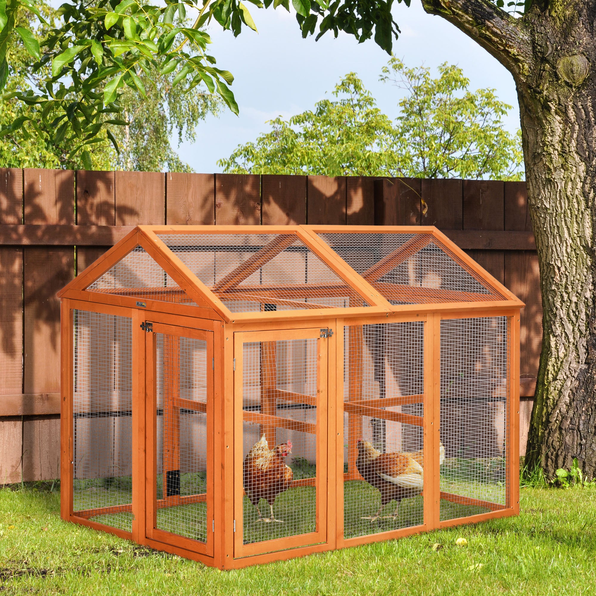 Hühnerstall aus Holz, Hühnergehege mit Drahtgitter, 140 x 88,5 x 106 cm, orange