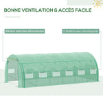 Serre de jardin serre tunnel 18 m² avec porte, parois latérales enroulables 12 fenêtres acier PE  4 x 3 x 2 m vert