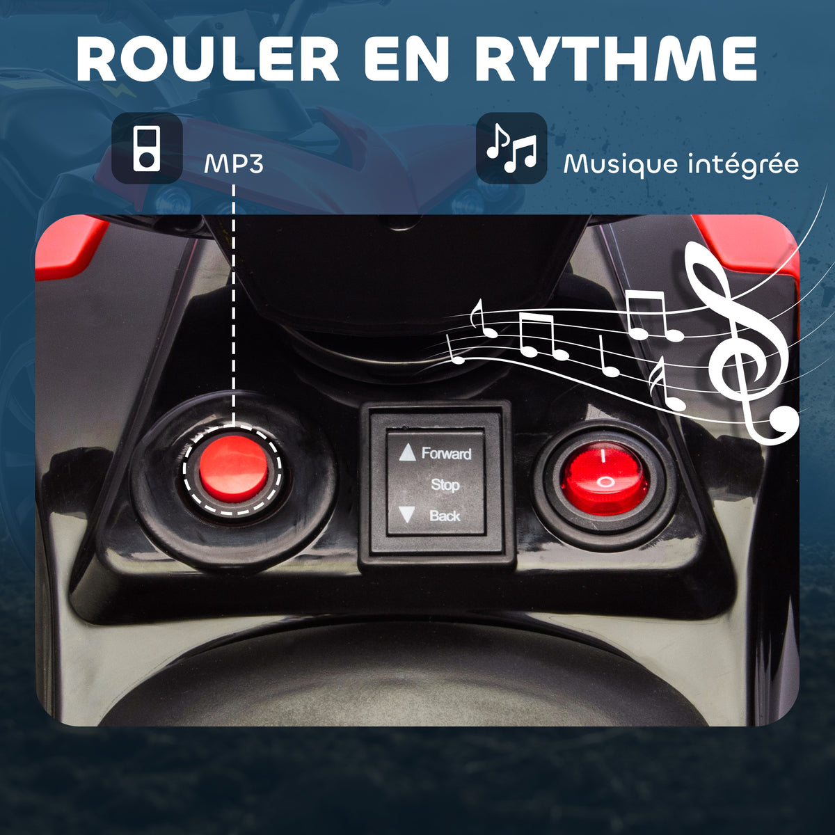 Quad électrique enfant 6V, voiture électrique enfants ATV, musique et phares LED, pour 18-56 mois, 70x42x45cm, rouge