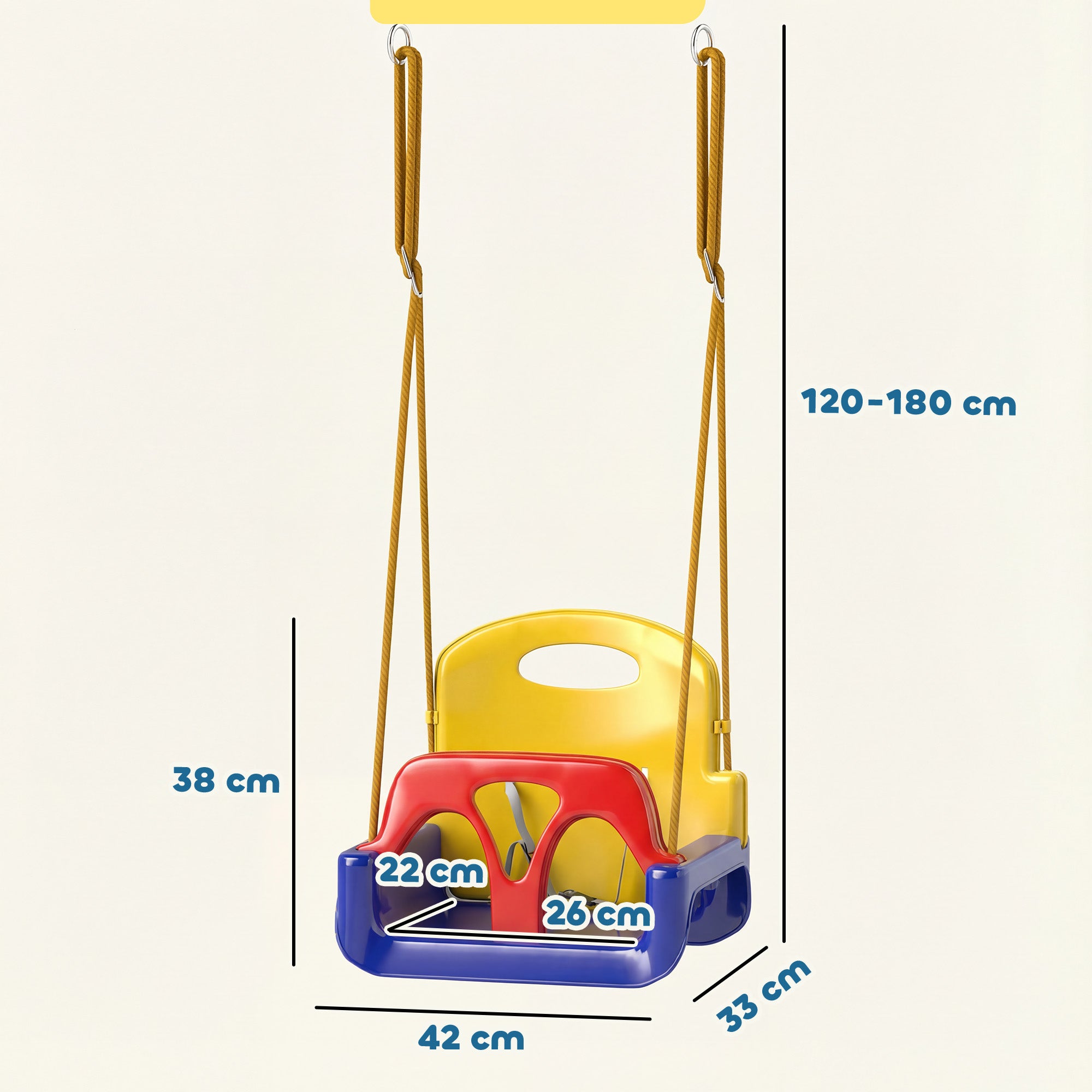 Altalena 3 in 1 evolutiva per bambini con schienale e barra a T rimovibili, per interno ed esterno, altezza regolabile