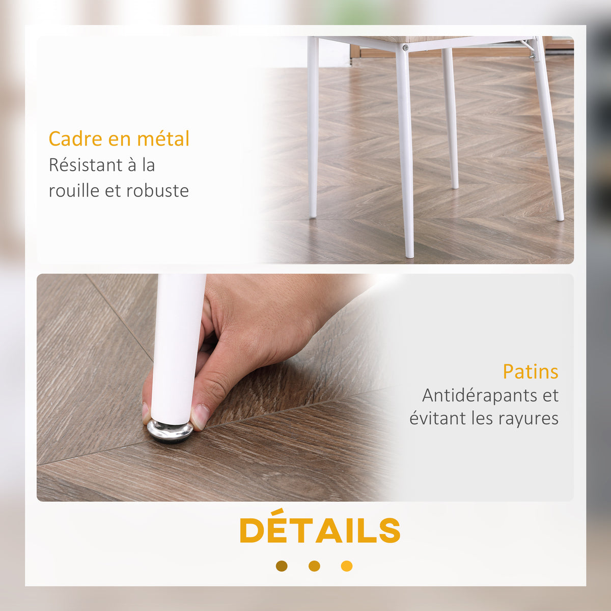 Ensemble table à manger carrée 3 pièces avec 2 chaises cuisine salle à manger plateau MDF châssis métal blanc
