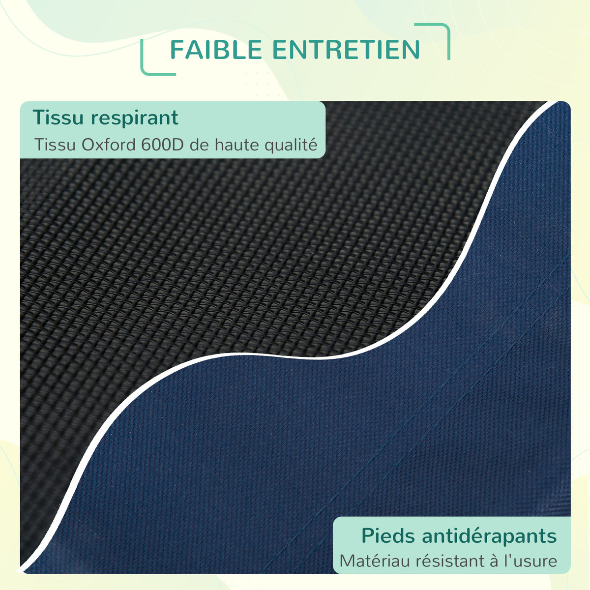 Lit pour chien chat lit de camp grand confort sur pieds tissu oxford textilène micro-perforé 76L x 61l x 18H cm bleu marine noir