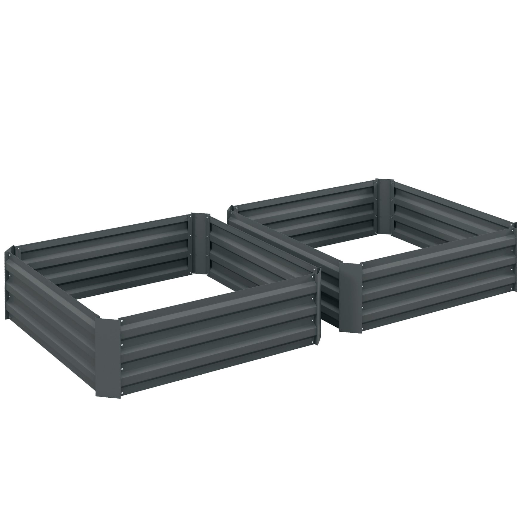 Lot de 2 carré potager de jardin dim. 100L x 100l x 30H cm - tôle d'acier ondulée gris foncé