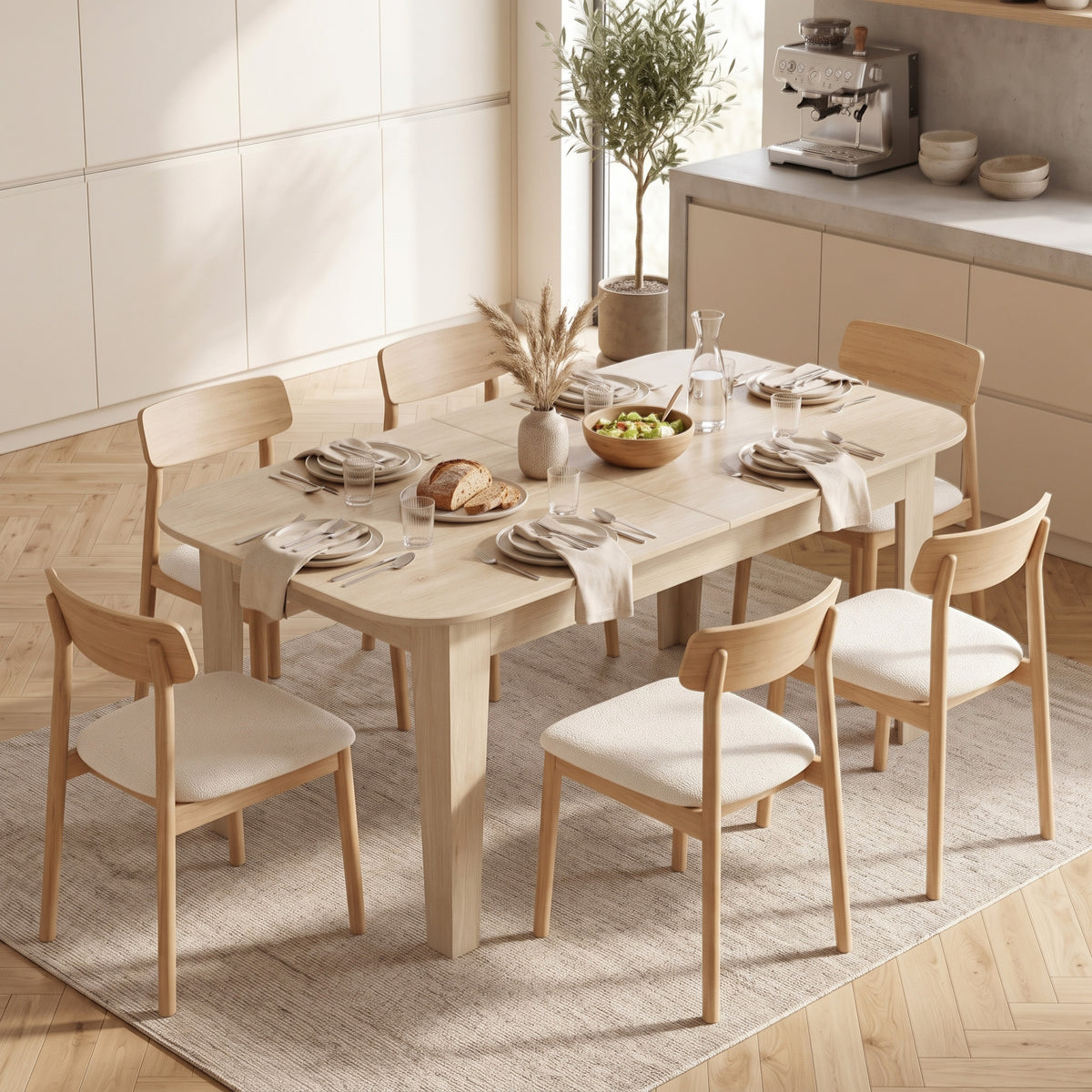 Tavolo da pranzo allungabile per 4-6 persone, 140-180 cm, tavolo da cucina ovale con bordi arrotondati, rovere