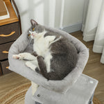 Arbre à chat, tour de jeux, hauteur de 104 cm, avec lit maison, brosse de toilettage,  44l x 34P x 104H cm, gris clair