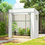 Serre de jardin murale adossée avec 1 porte enroulable, bâche PE renforcée, 2 fenêtres, dim. 196L x 77l x 197/178H cm
