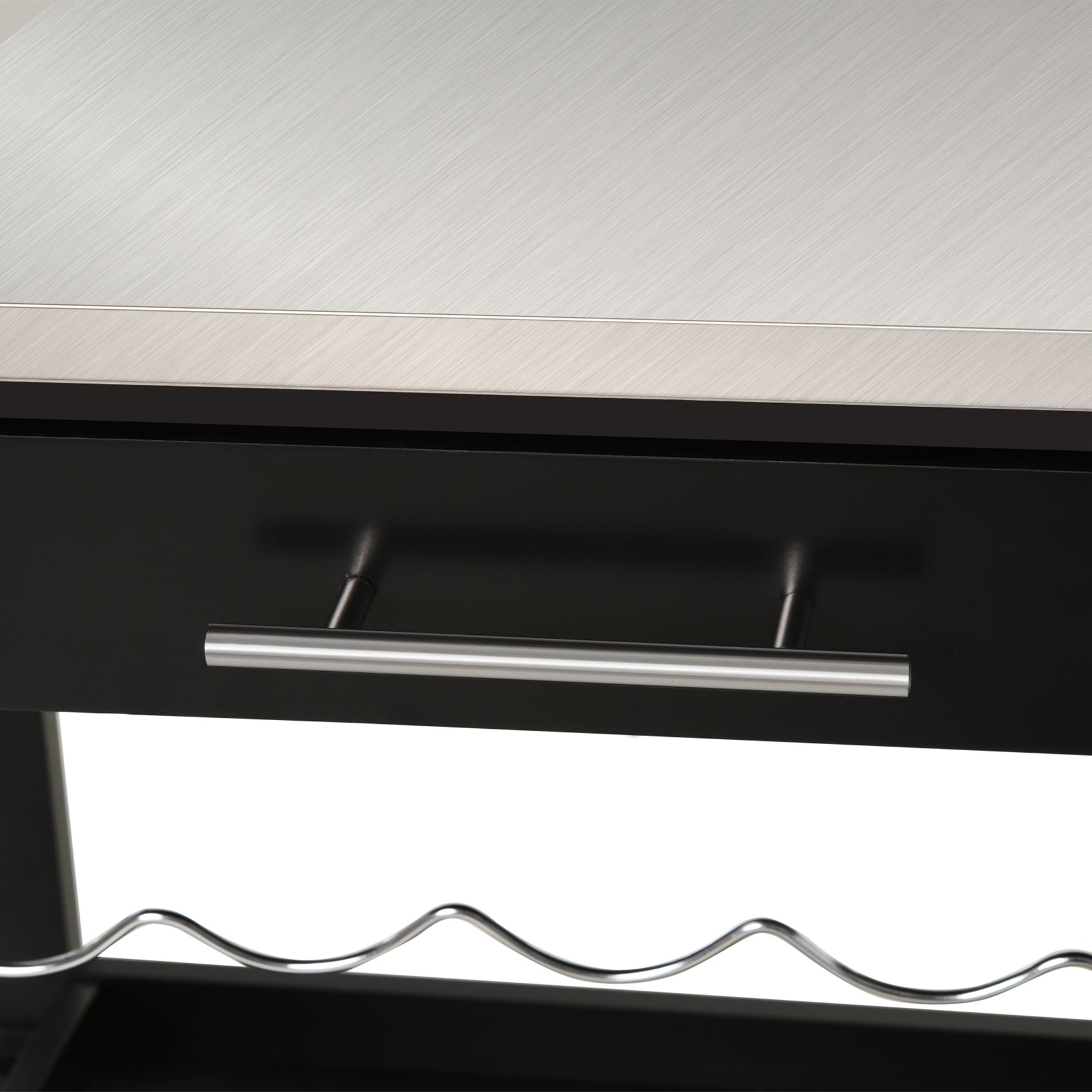 Chariot de Service desserte de Cuisine Table roulantes avec étagère rangement bouteille 60L x 40l x 85H cm Plateau en Acier INOX. Noir