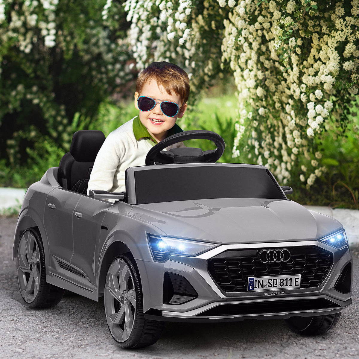 Voiture électrique pour enfants Licence Audi Q8 e-tron Sportback 12V télécommande, phares, musique, klaxon, 3-4 ans Gris