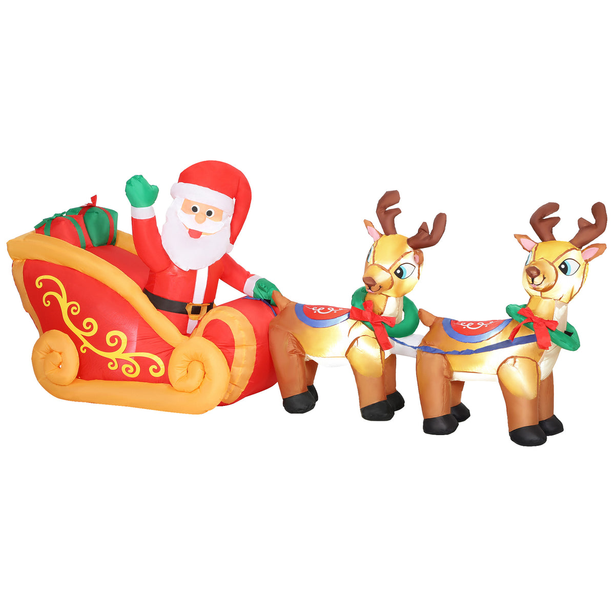 Babbo Natale gonfiabile con slitta e renne 240 cm 6 luci LED decorazione natalizia per interni ed esterni rosso