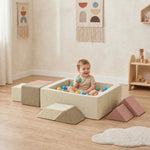 Parcours motricité bébé 9PCS avec piscine à balles, module en mousse souple avec housse en velours côtelé, multicolore