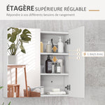 Armoire murale de salle de bain miroir placard de rangement 2 portes 3 niveaux étagère réglable 60 x 15 x 60 cm blanc