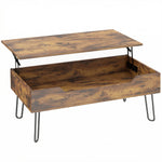 Table Basse Relevable en Bois avec Grand Rangement Caché, Hauteur Réglable, 95 x 50 x 40 cm, Marron Rustique