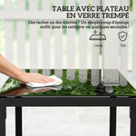Salon de jardin extérieur en résine tressée 2 personnes, table de jardin avec 2 chaises, plateau en verre trempé, noir
