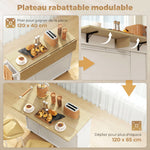 Îlot Central Cuisine avec Plateau Rabattable, Roulettes, 2 Tiroirs, Portes à Fermeture Douce, Porte-Serviettes, Blanc