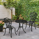 Conjunto de salón de jardín para 2 personas: 2 sillas + mesa redonda de estilo retro encantador en aluminio fundido, negro