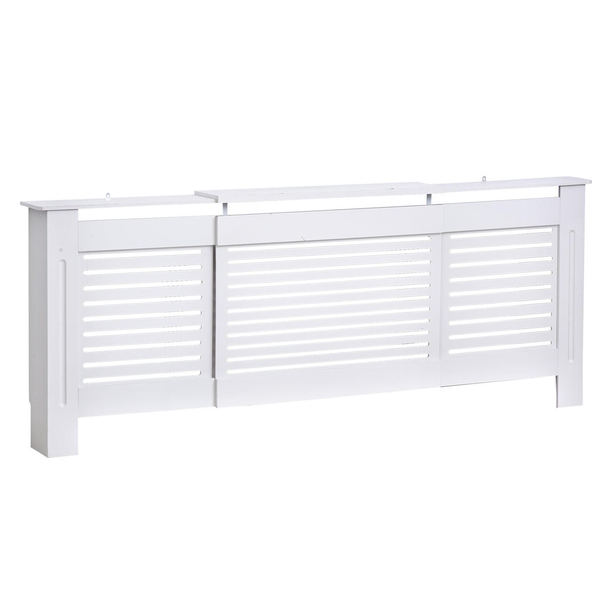 Cubrerradiador de diseño contemporáneo, longitud extensible 139-208,5 x 20,5 x 82,5 cm, MDF blanco