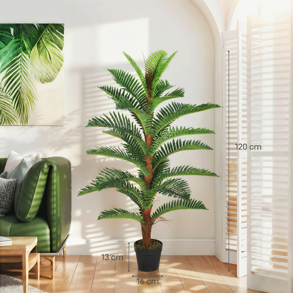 Palmier Artificiel palmier 120 cm avec 24 Feuilles en PEVA, Plante Décorative avec Pot en Plastique, Vert