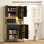 Credenza da cucina mobile dispensa alto con luce LED RGB piano di lavoro 6 ante 2 cassetti 100x40x176cm nero