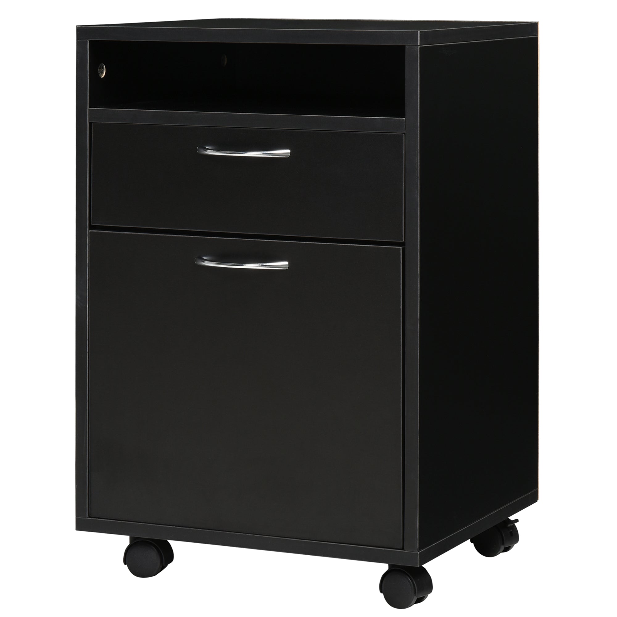 Caisson de bureau rangement bureau sur roulettes tiroir placard niche panneaux particules noir