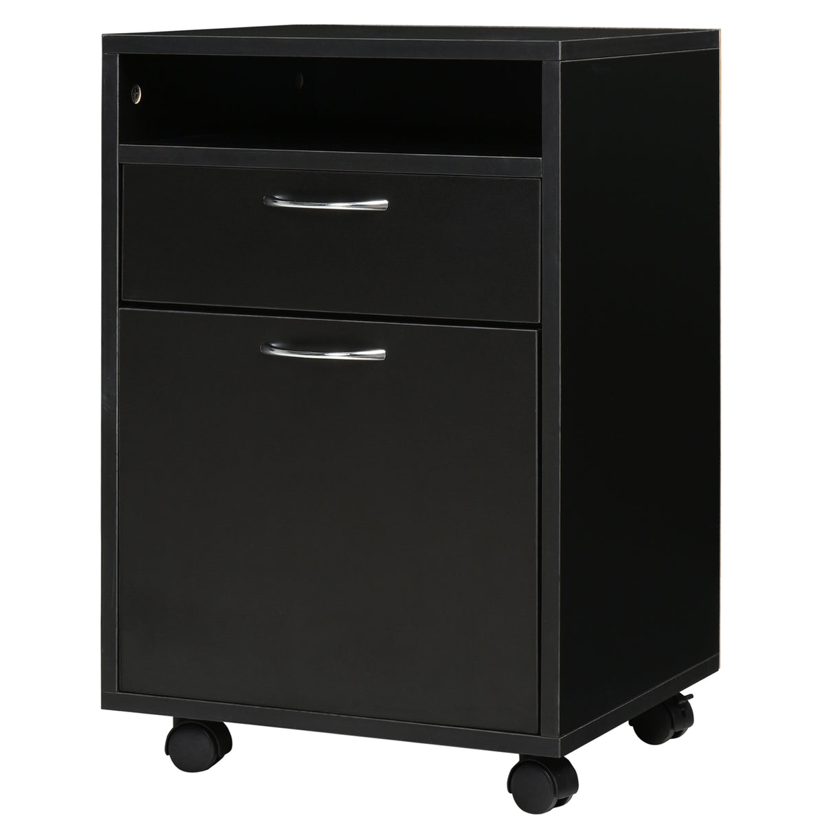 Caisson de bureau rangement bureau sur roulettes tiroir placard niche panneaux particules noir