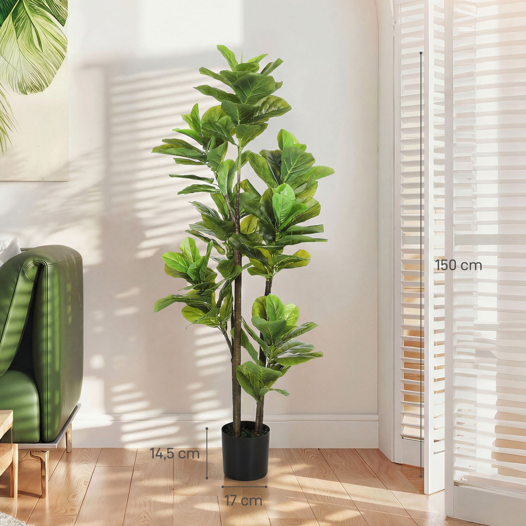 Lot de 2 plantes artificielles intérieures 150 cm, fausse plante à figuier lyre avec pot en ciment, vert
