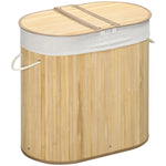 Panier à linge en bambou 100L avec 2 sections couvercle et sac amovible 62,5 x 37 x 60,5 cm - naturel
