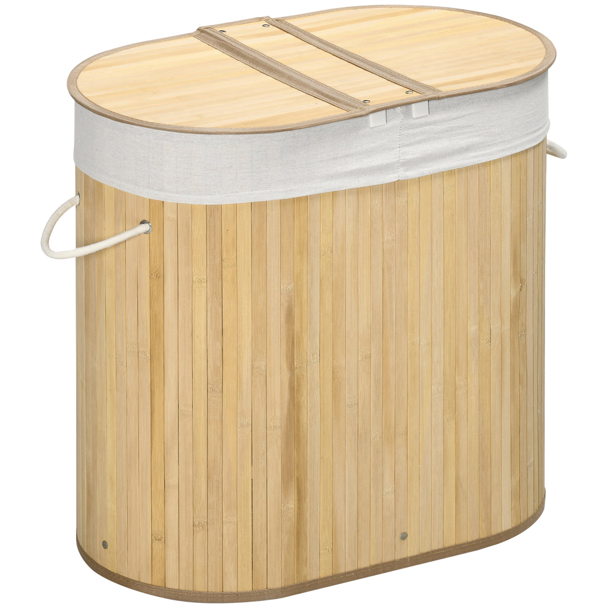 Panier à linge en bambou 100L avec 2 sections couvercle et sac amovible 62,5 x 37 x 60,5 cm - naturel