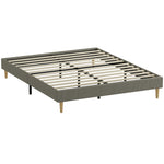 Estructura de cama de 160 x 200 cm con somier de láminas de madera, cama doble tapizada en pana, gris