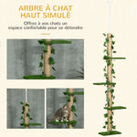 Arbre à chat poteau à griffer fixation plafond hauteur réglable 37 x 21 x 202- 242 cm 4 niveaux vert