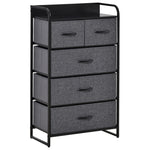 Commode Meuble de Rangement 5 tiroirs Pliables en Tissu 58 x 29 x 99 cm Gris