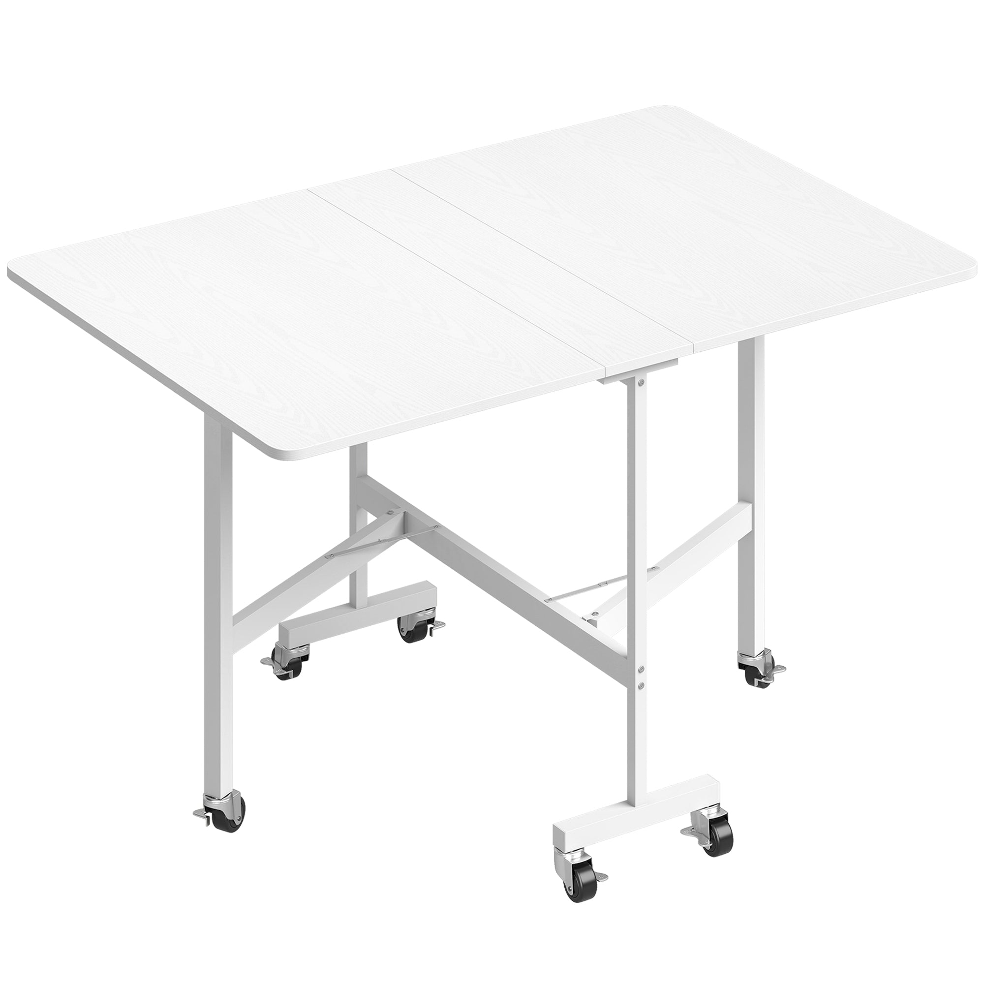 Klappbarer Esstisch auf Rollen für 4-6 Personen 120 cm, Rollen mit Bremsen, 2 Klappflügel, Industrie-Stil, Weiß