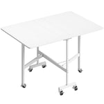Mesa de Comedor Plegable con Ruedas para 4-6 Personas 120 cm, Ruedas con Frenos, 2 Abatibles, Estilo Industrial, Blanco