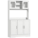 Armoire de cuisine scandinave avec placards, compartiments ouverts, portes vitrées et plan de travail, blanc