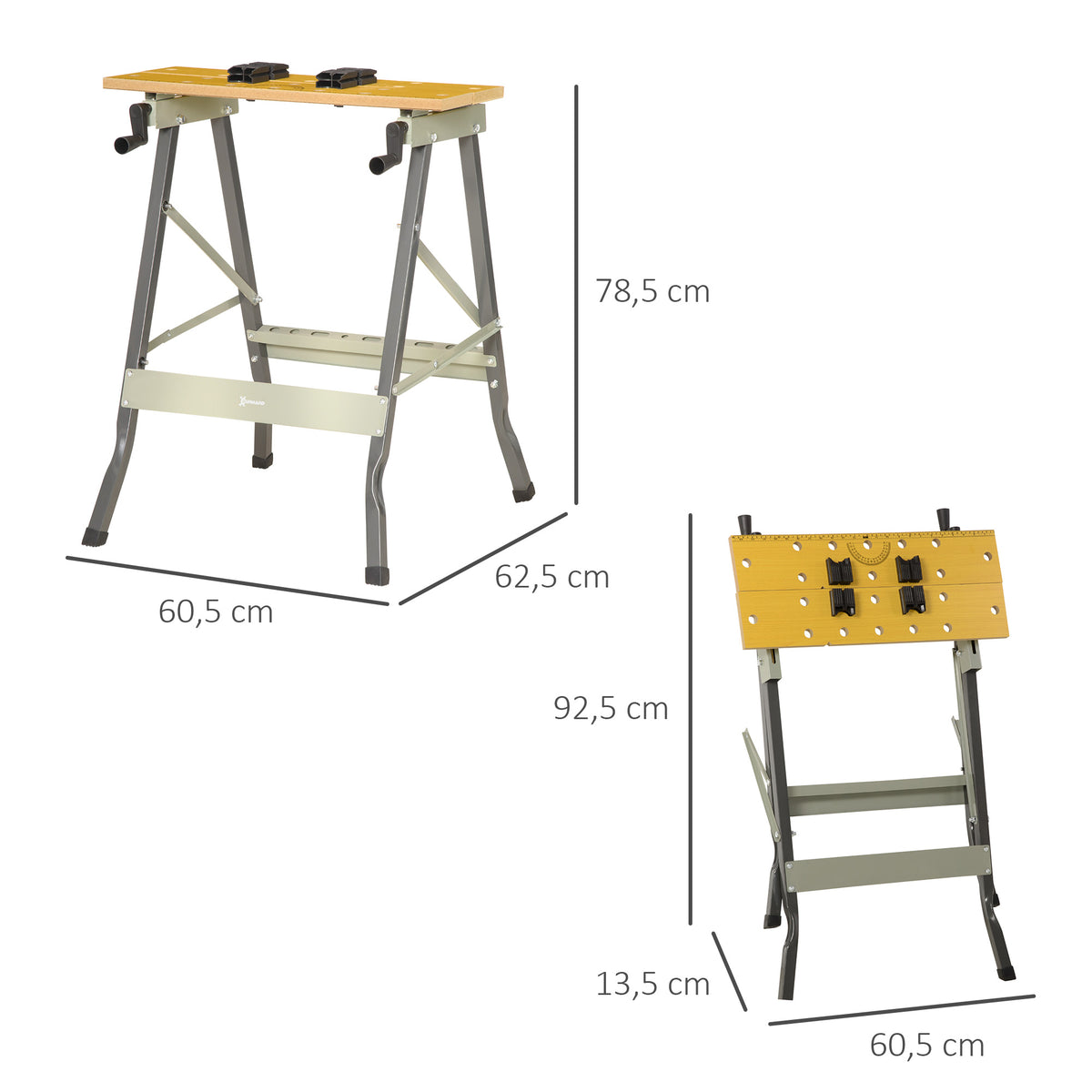 Établi pliant établi de serrage avec 4 serre-joints table de travail, charge 100 kg, 62,5x60,5x78,5cm, gris
