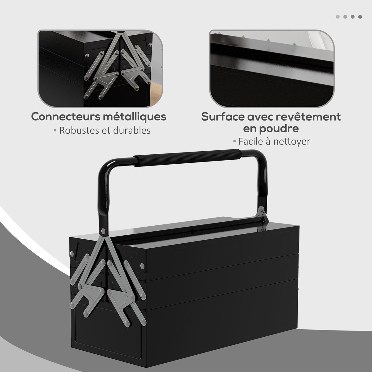 Caja de herramientas metálica - maletín de herramientas - caja de herramientas de 3 niveles con 5 bandejas retráctiles - chapa de acero negro