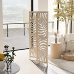 Paravent interieur en bois 3 panneaux 120 x 170 cm, pliable et portable, motif de feuille, design amovible, bois naturel