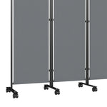 Biombo de 5 paneles de 252x170 cm, biombo plegable con 12 ruedas y clips de conexión, acero y poliéster, gris oscuro