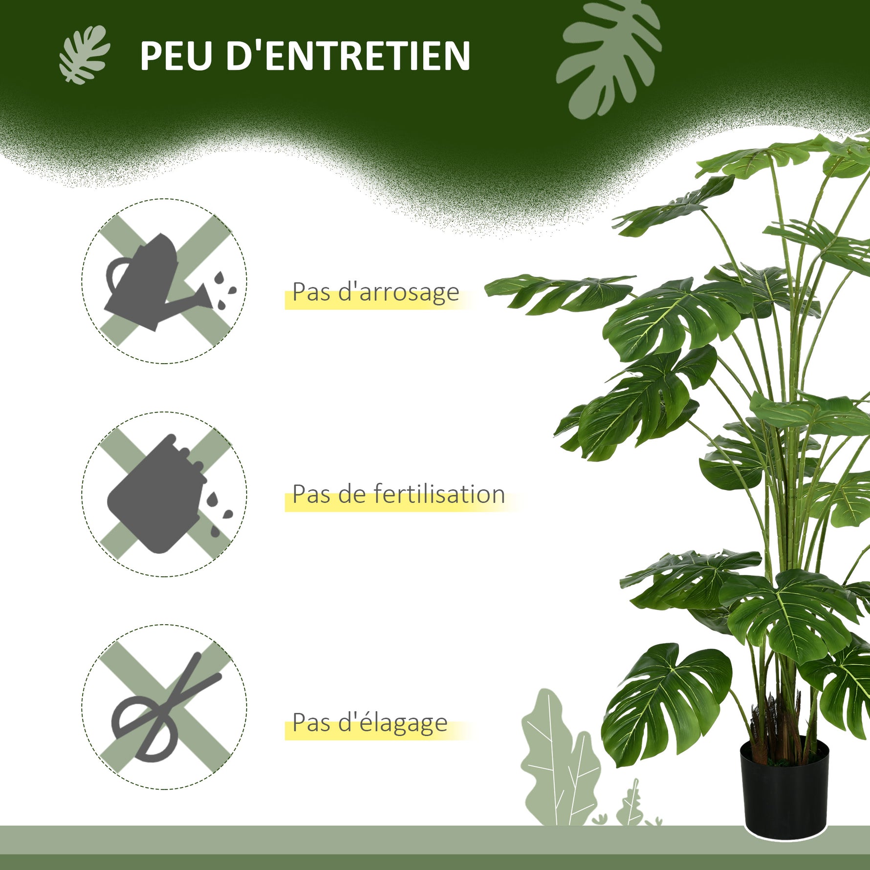 Plante artificielle arbre artificiel monstera deliciosa avec pot inclus hauteur 180 cm intérieure vert