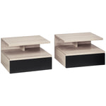 Lot de 2 Tables de Chevet murales - Lot de 2 Tables de Nuit - tiroir Coulissant, Niche, Plateau - Noir Chêne