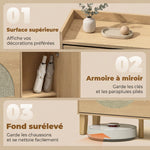 Meuble à Chaussures 10 Paires, Armoire à Chaussures, Porte en Miroir, 2 Tiroirs Rabattables et Étagères Réglables, Chêne