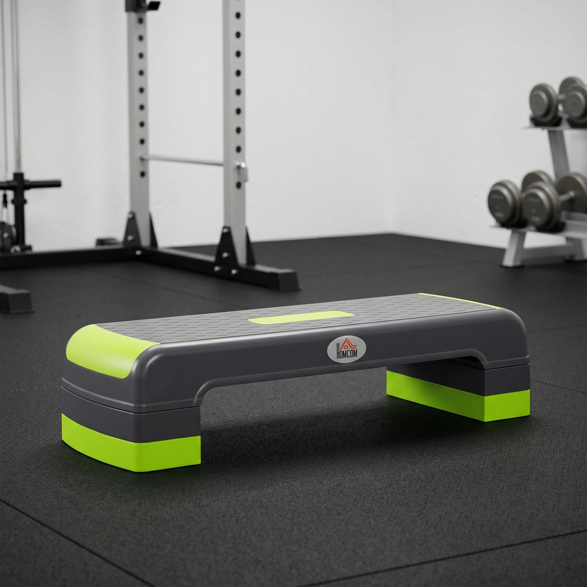 Stepper aérobic fitness hauteur réglable 3 niveaux surface antidérapante 78 x 28 x 20 cm vert et gris