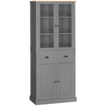 Buffet meuble cuisine rangement armoire de cuisine 4 portes dont 2 portes vitrées et 1 tiroir étagères réglables - gris
