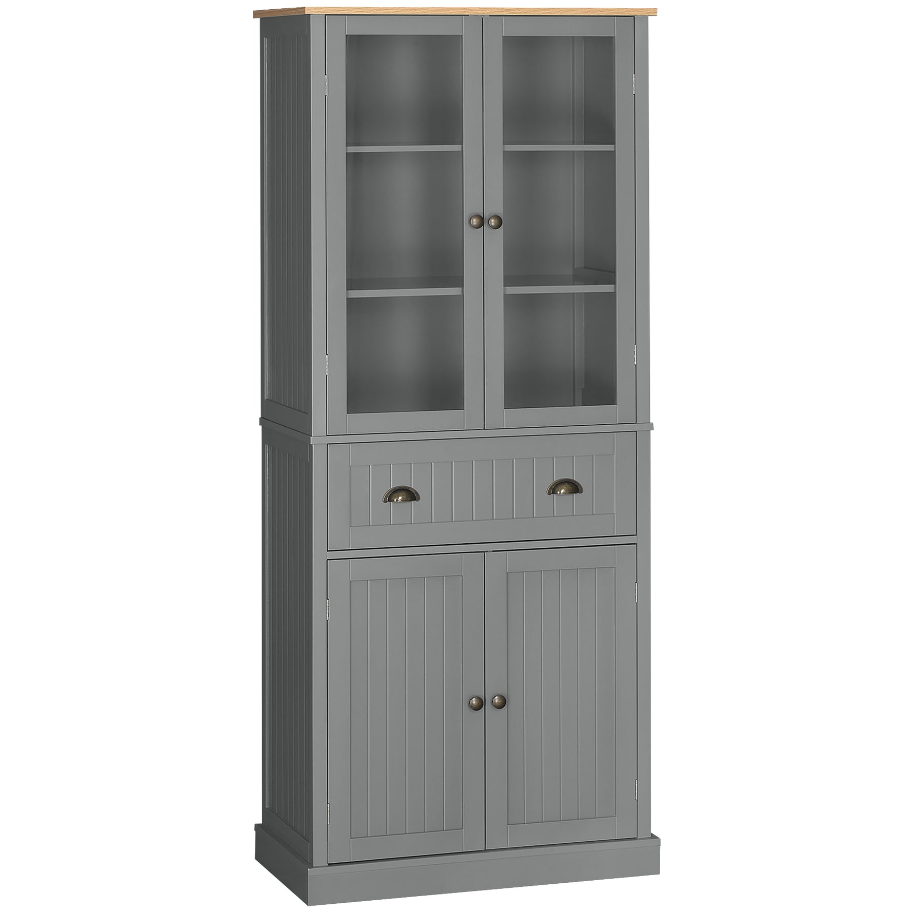 Buffet meuble cuisine rangement armoire de cuisine 4 portes dont 2 portes vitrées et 1 tiroir étagères réglables - gris